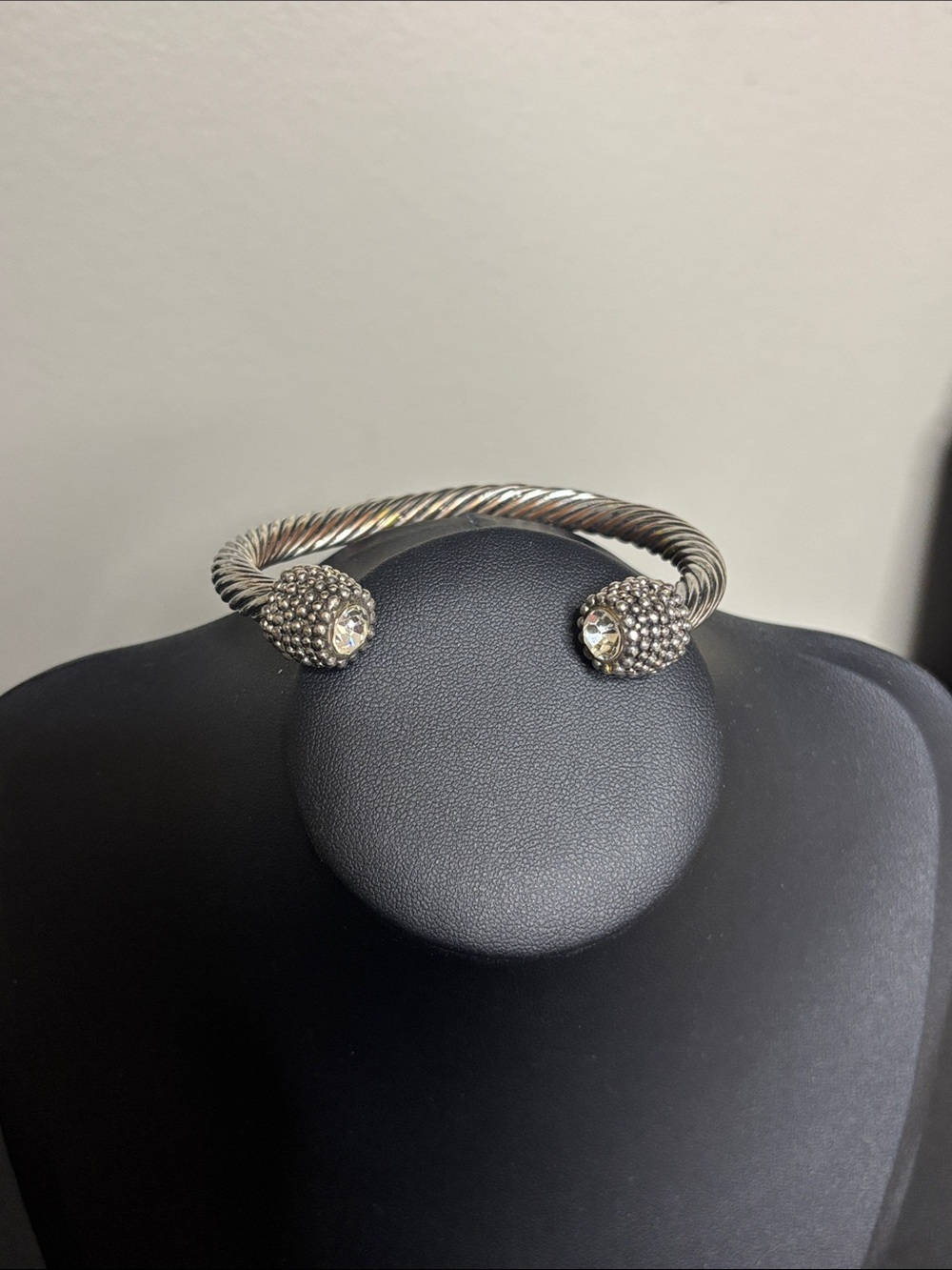 Silver-Tone Open Cable Cuff Bracelet with Crystal Ends Statement